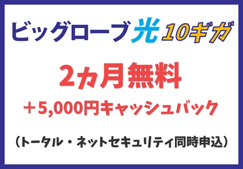 【トータル・ネットセキュリティ】初回同時申込で最大2ヵ月無料＋5,000円【ビッグローブ光10ギガキャンペーン】